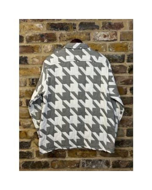 Wax London Green Whiting Overshirt Ecru Houndstooth S for men