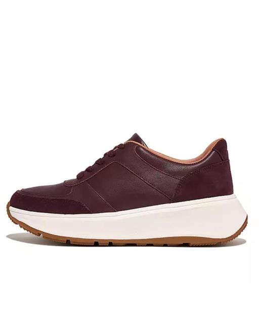 Fitflop Red F-mode Leather/suede Flatform Sneakers Raisin Purple