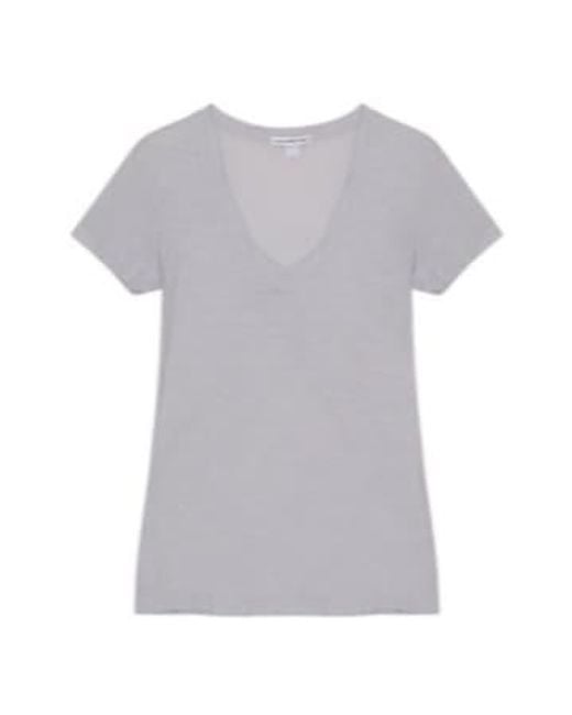 James Perse Gray Cotton Shirt, V Neck, Short Sleeve Xl /
