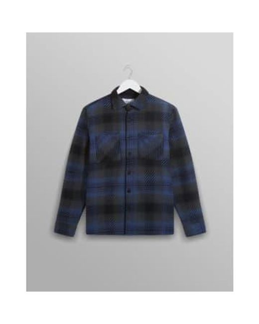 Wax London Blue Navy/ Dusk Check Whiting Overshirt S for men