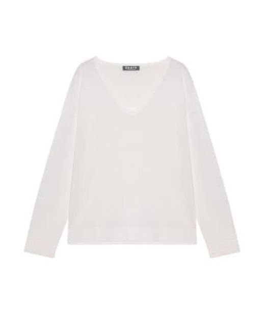 Séter lino-viscose esisto séter en v manga larga Cashmere Fashion de color White
