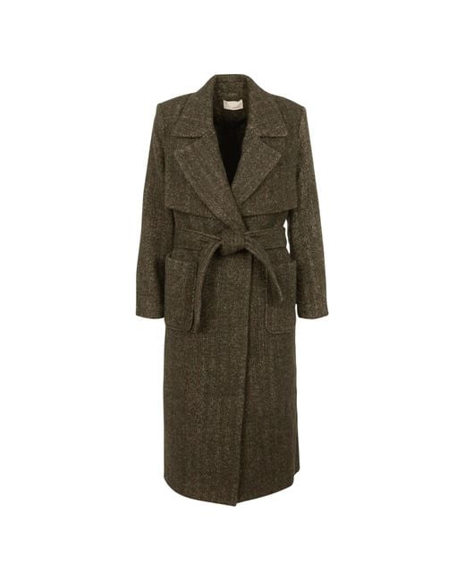 Wool Blend Tailored Coat - Black and Ivory Herringbone