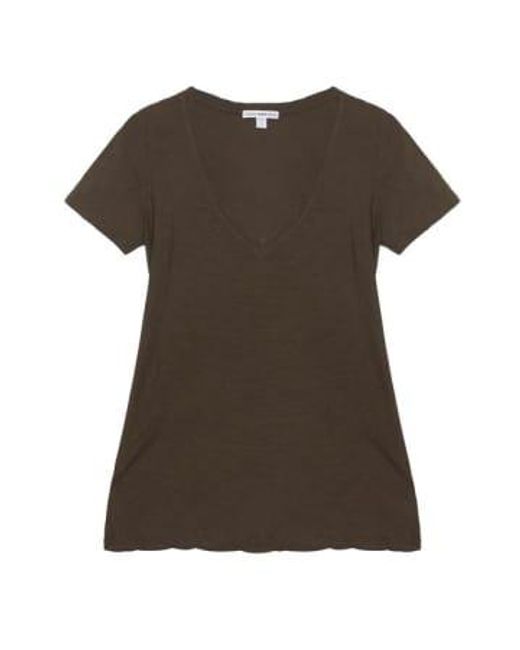 James Perse Gray Cotton Shirt, V Neck, Short Sleeve Xl /