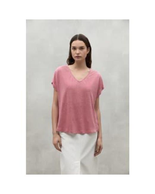 Ecoalf Pink Arenda V Neck Linen T Shirt Dusty Xs