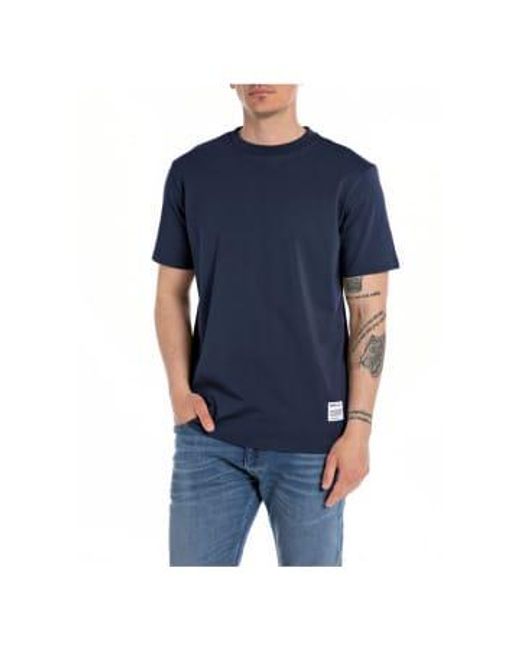 Camiseta manga corta impresión hombres en la marina Replay de hombre de color Blue