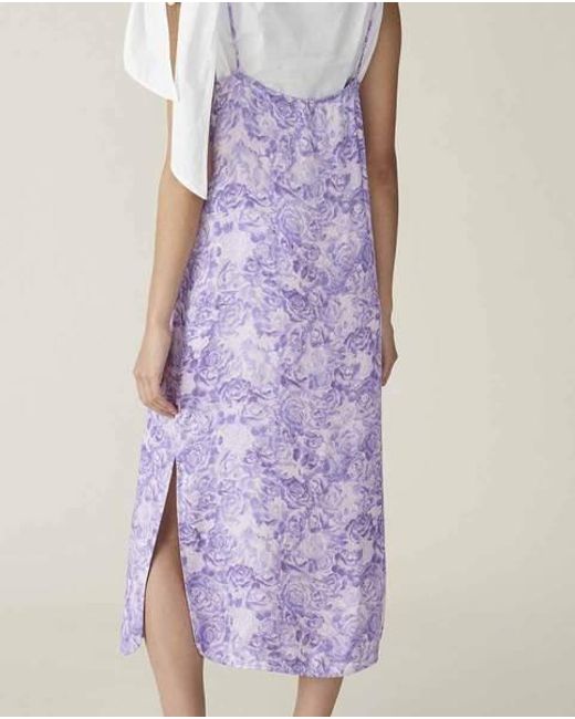 Ganni Heavy Satin Slip Dress Violet In Purple Lyst