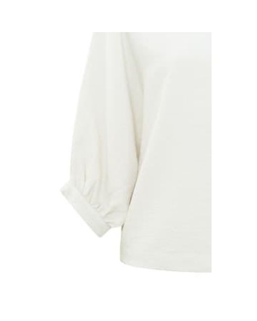 Yaya White Batwing Top With Boatneck & Long Sleeves