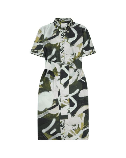 Munthe Green Ellioh Artist Print Silk Shirt Dress Size: 14, Col: Army