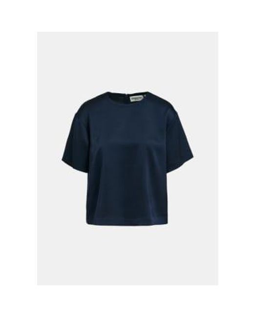 Essentiel Antwerp Blue Fennel Satin T-shirt Top Navy 34