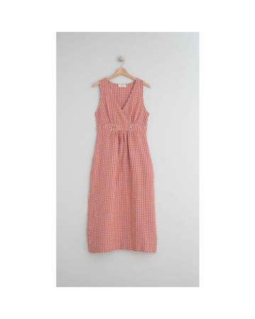 Indi And Cold Cross Over Check Linen Dress di Indi & Cold in Red