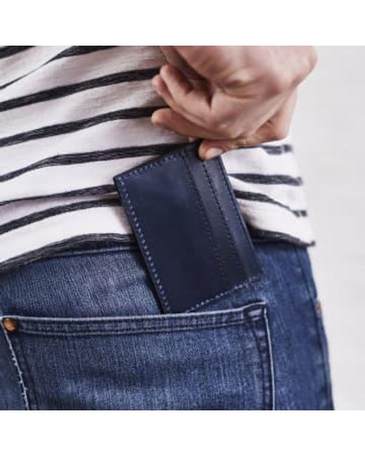 VIDA VIDA Blue Leather Credit Card Holder For S Leather for men