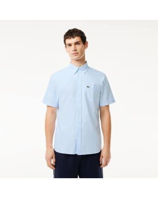 Lacoste Blue Pale Regular Fit Short Sleeve Oxford Shirt Medium for men