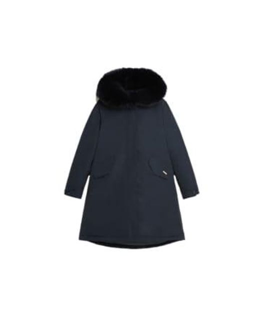 Woolrich Blue Keystone Long Parka With Cashmere Fur Midnight S