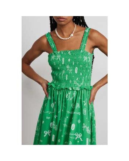 Damson Madder Green Keira Shirred Midi Dress / S