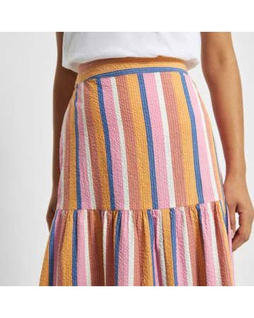Dedicated White Finnhamn Organic Cotton Midi Skirt Multi Stripe S