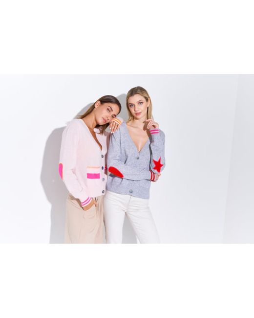 Brodie Cashmere Pink Cherry Blossom Cardigan With Neon Elbow Patches Lyst