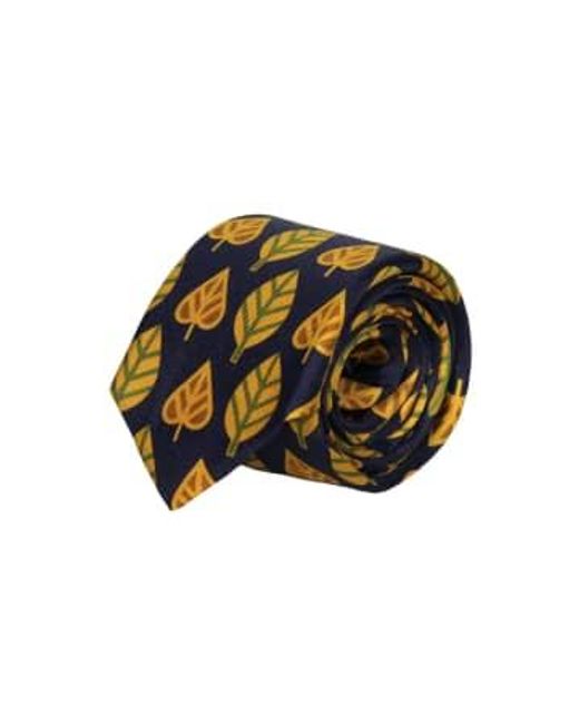 40 Colori Yellow Leaves Printed Silk Tie Mustard-rust /blue/brown for men