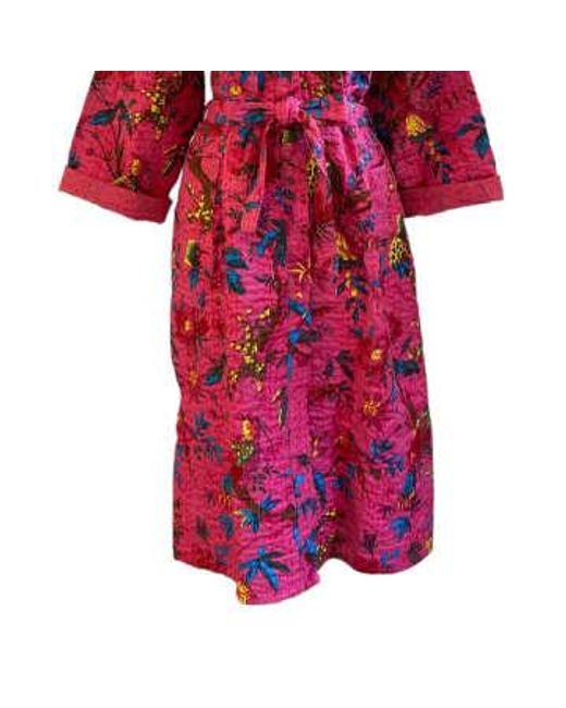 Behotribe  &  Nekewlam Red Robe Cotton Kantha Birds And Flowers