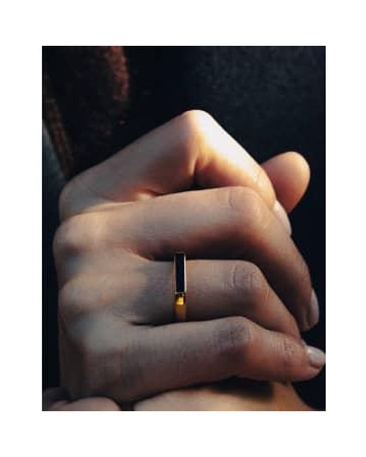 Nordic Muse Flat Black Stone Signet Ring, Waterproof Stainless Steel
