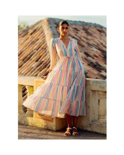 Pink City Prints Pink Rainbow Stripe Sofia Dress Xs
