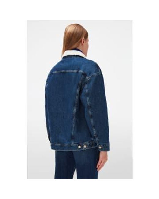 7 For All Mankind Blue Easy Jacket With Faux Fur Lining Small