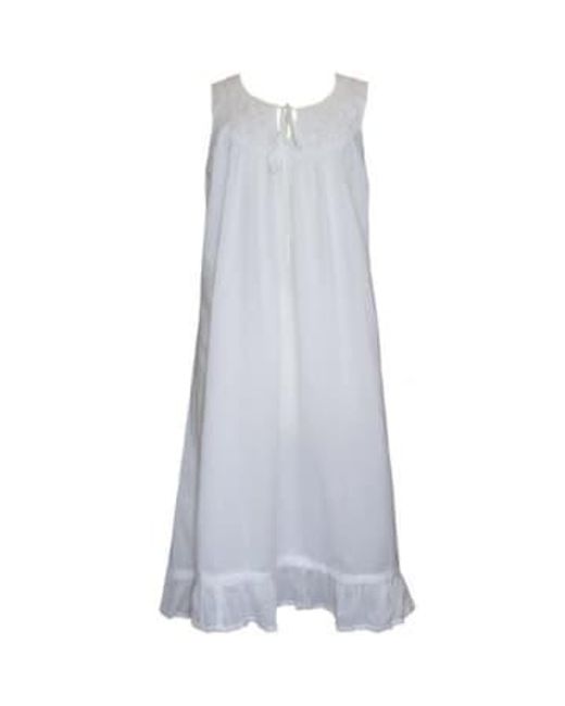 Powell Craft Blue Ladies Sleeveless Nightdress With Embroidery & Pearl Seeding Nora One Size