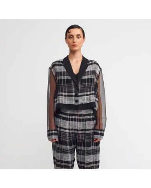 Nu Short White Check Jacket With Organza Sleeves di New Arrivals in Black