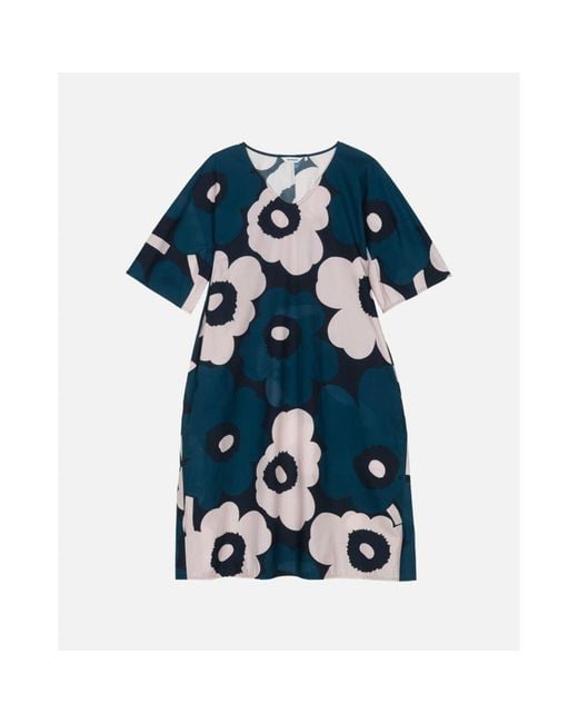Marimekko Blue Kleid aus leichter Unikko-Biobaumwolle