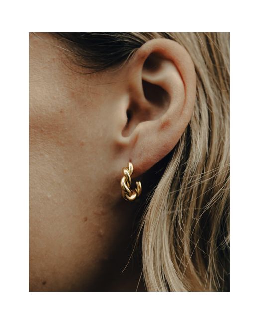 Nordic Muse Brown Gold Ridge Twist Hoop Earrings, 18k Tarnish-free Waterproof Gold