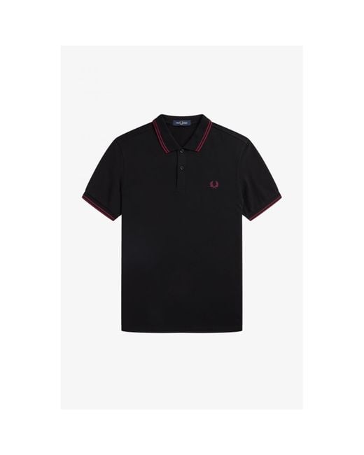 Fred Perry Cotton Slim Fit Twin Tipped Polo Black / Tawny Port / Tawny Port  for Men | Lyst