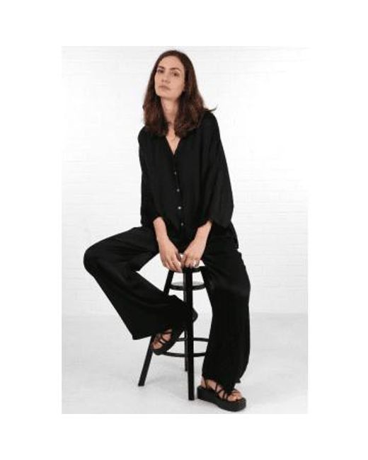 MSH Black Oversized Button Down Silk Textured Blouse