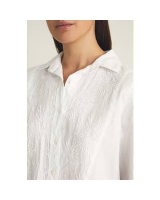 Linen Embroidered Blouse In Off di ROSSO35 in White