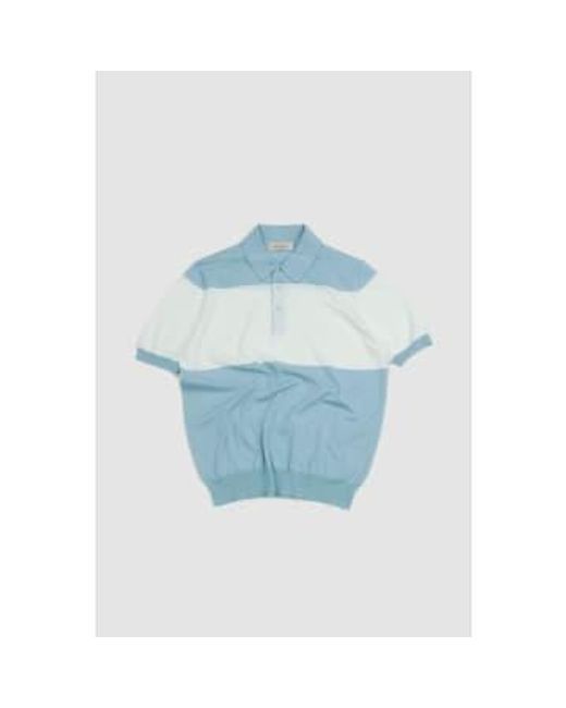 Organic Cotton Wide Striped Polo Shirt Blue di Gran Sasso da Uomo