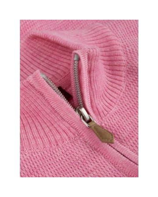 Stenstroms Pink Textured Merino Half Zip for men