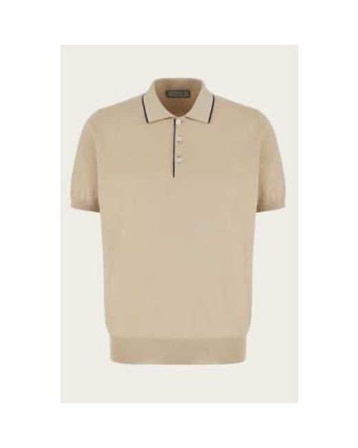 Canali Natural Beige And Navy Knitted Shaved Cotton Polo Shirt C0997-mk01148-708 48 for men