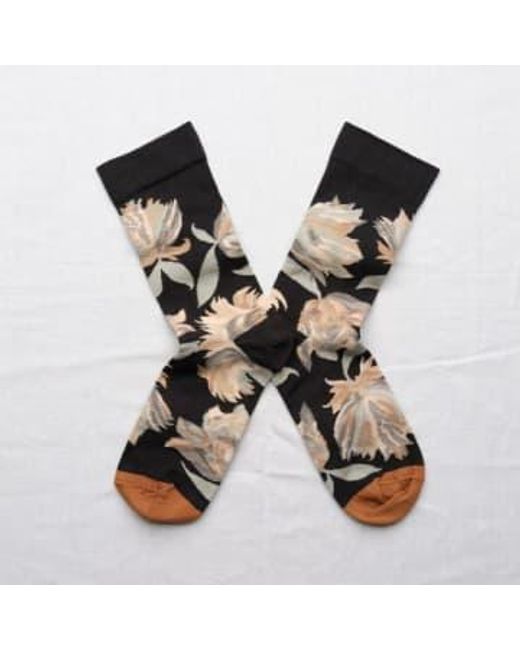 Bonne Maison Black Flower Socks Ng401 36-38