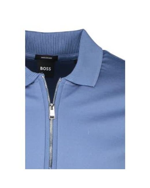 Boss Polston 11 Light Pastel Mercerised Cotton Slim Fit Polo With Zip Neck 50513375 459 di Boss in Blue da Uomo