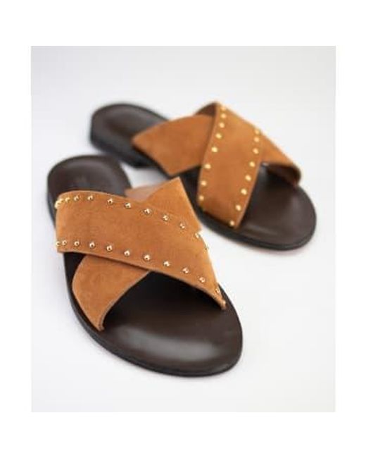 Theras Rhum Studded Sandals 2210 di Thera's in Brown