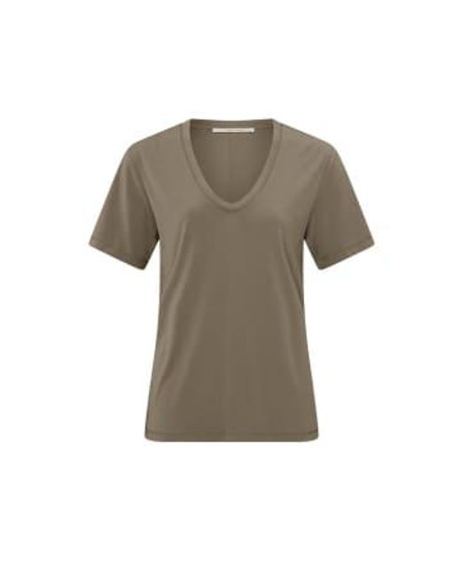 Yaya Gray T-shirt With Rounded V-neck And Short Sleeves