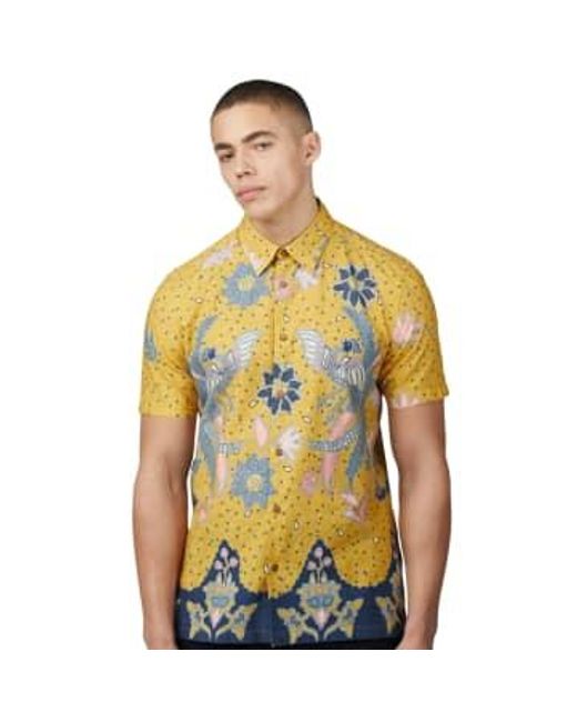 Abstract Botanical Print Short Sleeve Shirt di Ben Sherman in Yellow da Uomo