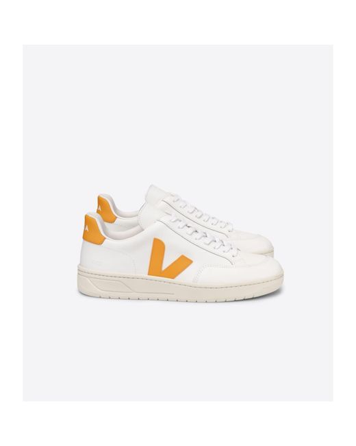 Veja White And Gold Leather V 12 Shoes | Lyst