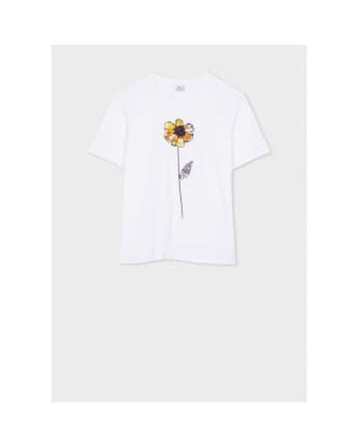 Yellow Flower Graphic T Shirt di Paul Smith in White