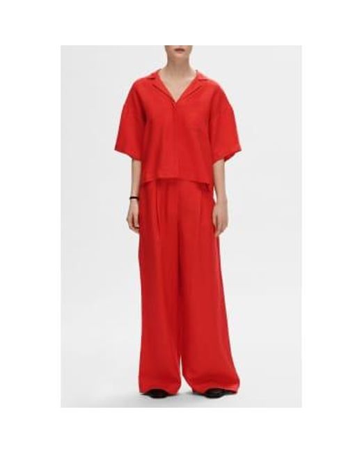SELECTED Red Flame Scarlet Lyra Wide Linen Pants / 34