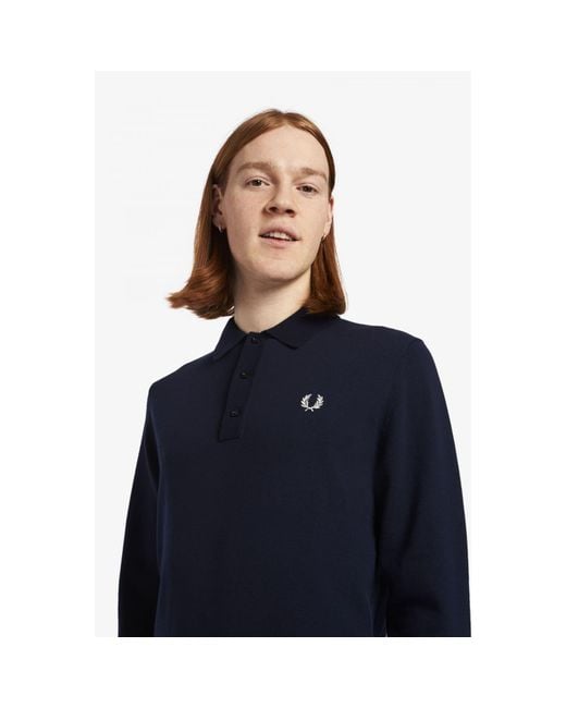 Fred Perry Classic Knitted Long-sleeved Shirt in Blue for Men | Lyst