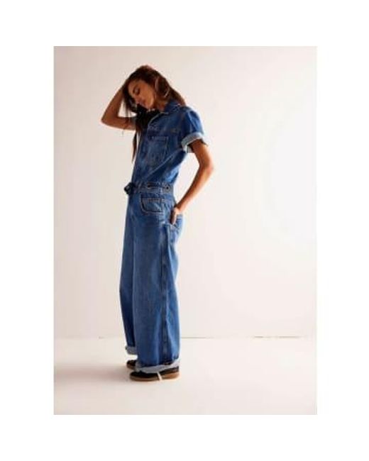Free People Blue Edison Wide-leg Coverall L