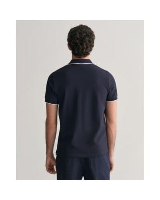 Framed Tipped Pique Polo Shirt In Evening 2013014 433 di Gant in Blue da Uomo