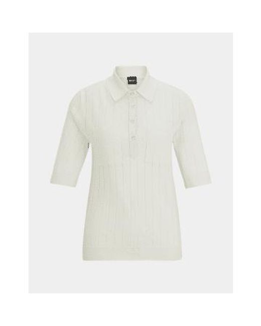 Boss White Flicity Wide Ribbed Knitted Polo Size: M, Col: Off M