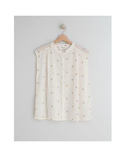 Every Thing We Wear White Indi & Cold Cream Blouse Grey Embroidered Stars Cap Sleeve S