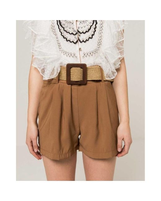 Silvian Heach Yandon Belted Shorts in Natural | Lyst