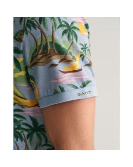 Hawaiian Print Polo Shirt In Dove 2062037 474 di Gant in Green da Uomo